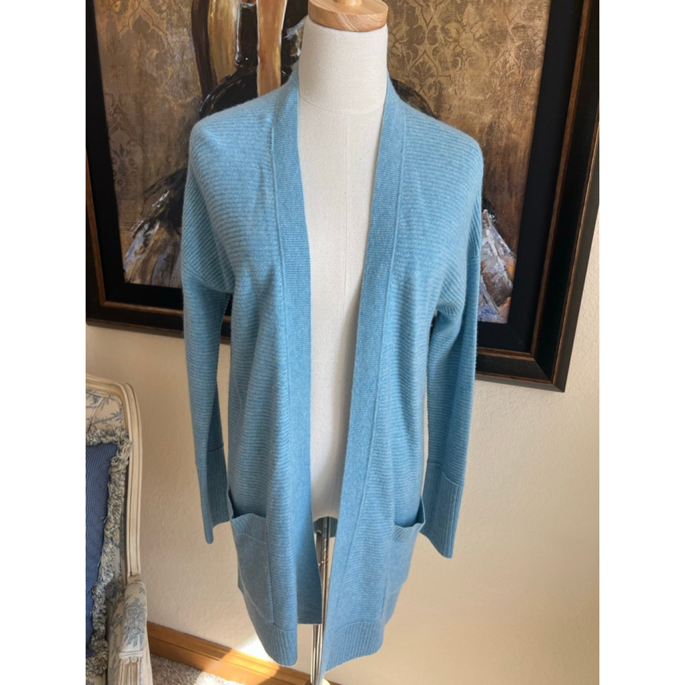 NWOT Kinross Cashmere Light Blue Open Cardigan XS Fits M